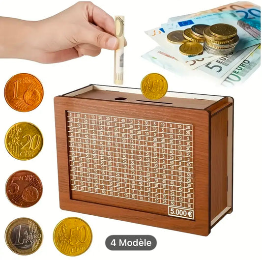 1pc Banque à jetons en bois contemporain avec compteur numérique, boîte de conservation de penny avec couvercle, organisateur de fonds réutilisable pour la maison, capacité de but 10000 et 1000 EUR/USD, idéal pour les cadeaux de Noël, du Nouvel An, du Ram