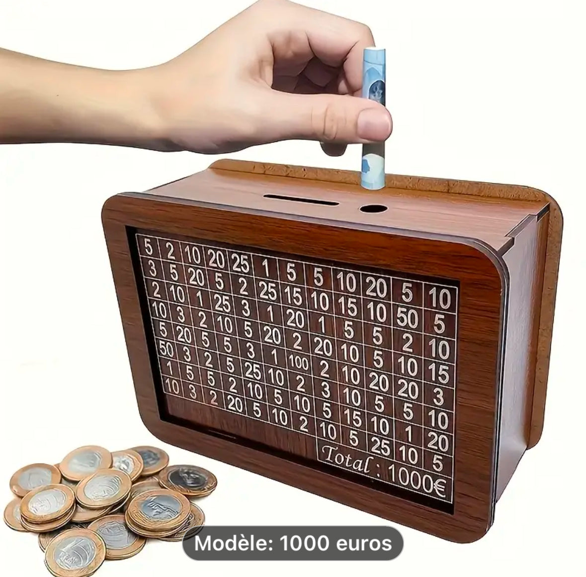 1pc Banque à jetons en bois contemporain avec compteur numérique, boîte de conservation de penny avec couvercle, organisateur de fonds réutilisable pour la maison, capacité de but 10000 et 1000 EUR/USD, idéal pour les cadeaux de Noël, du Nouvel An, du Ram