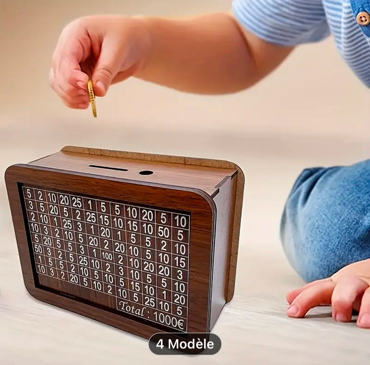 1pc Banque à jetons en bois contemporain avec compteur numérique, boîte de conservation de penny avec couvercle, organisateur de fonds réutilisable pour la maison, capacité de but 10000 et 1000 EUR/USD, idéal pour les cadeaux de Noël, du Nouvel An, du Ram